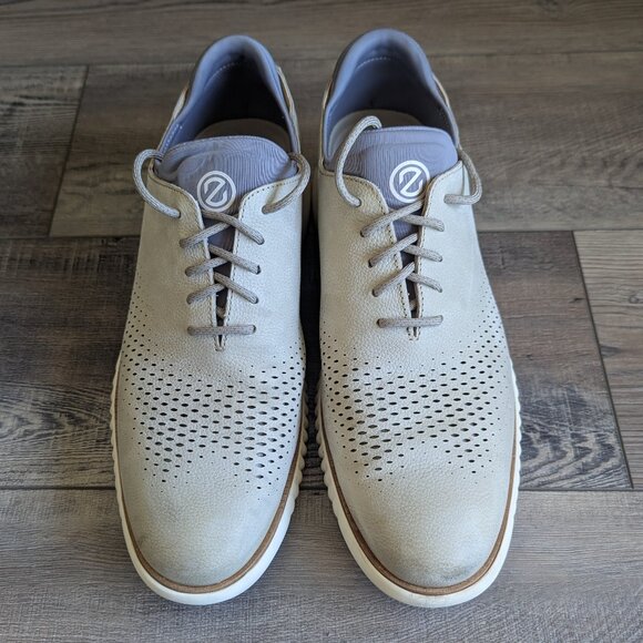Cole Haan Men's 2.ZERØGRAND Lined Laser Wingtip Oxford Shoe Mortar Ivory Grey 11 - Picture 3 of 10